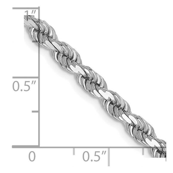 4mm 10k White Gold Solid Diamond Cut Rope Chain Bracelet, 7 Inch
